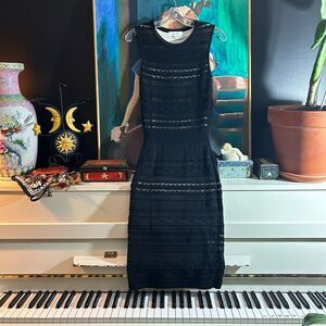 John + Jenn Black Textured Midi Dress Small